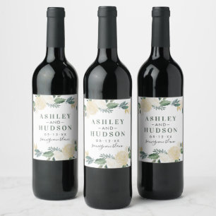 Etiqueta Para Botella De Vino Monograma Boda de verde floral de oro verde