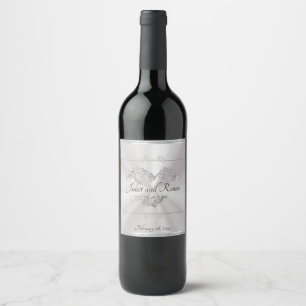 Etiqueta Para Botella De Vino Monograma de Corazón con Volutas - Perla Blanca