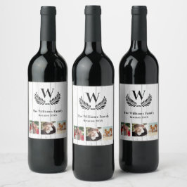 Etiqueta Para Botella De Vino Monograma de fotografía de madera rústica de reuni