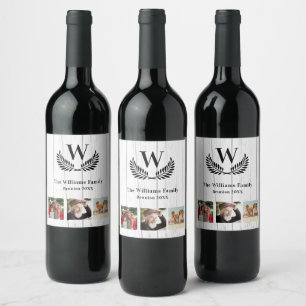 Etiqueta Para Botella De Vino Monograma de fotografía de madera rústica de reuni