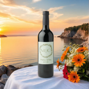 Etiqueta Para Botella De Vino Monograma de guirnalda oleosa personalizada