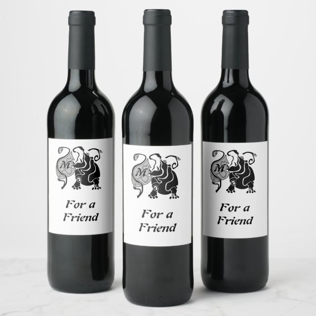 Etiqueta Para Botella De Vino Monograma de Hippo enojado (Botellas)