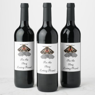 Etiqueta Para Botella De Vino Monograma de la polilla tribal del tigre