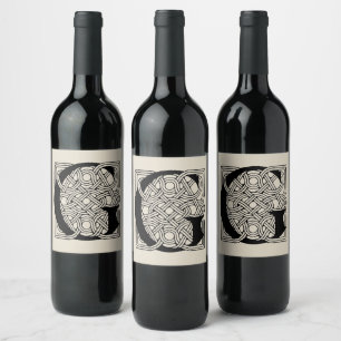 Etiqueta Para Botella De Vino Monograma de letra G con nudo celta vintage