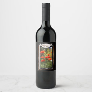 Etiqueta Para Botella De Vino Monograma de los sentidos de la adormidera roja
