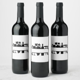 Etiqueta Para Botella De Vino Monograma de marco dividido de vinos personalizar