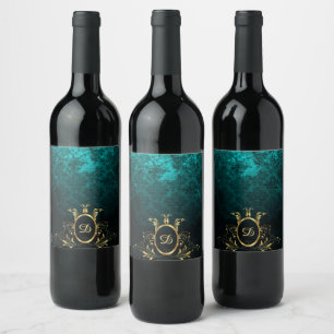 Etiqueta Para Botella De Vino Monograma de marco dorado Damask de lujo