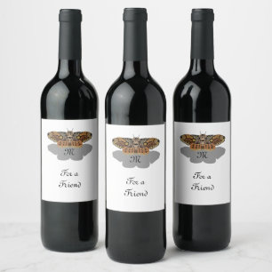 Etiqueta Para Botella De Vino Monograma de moscas brahmanas