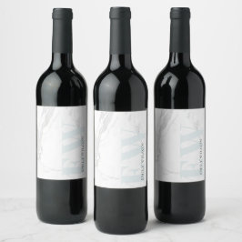 Etiqueta Para Botella De Vino Monograma de nombre de piedra de mármol simple ele