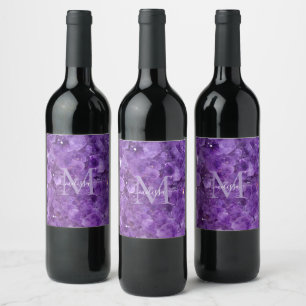 Etiqueta Para Botella De Vino Monograma de nombre personalizado con piedra de na