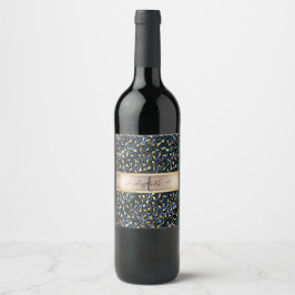 Etiqueta Para Botella De Vino Monograma de oro azul del patrón Leopardo