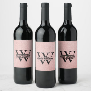 Etiqueta Para Botella De Vino Monograma de Purpurina de oro Rosa   Girly Modern 