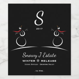 Etiqueta Para Botella De Vino Monograma de vacaciones de invierno de SNOWMAN JOY