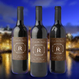 Etiqueta Para Botella De Vino Monograma elegante de marco marrón