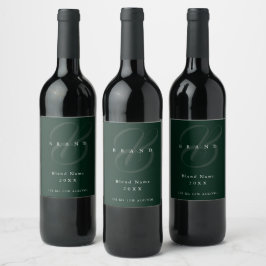 Etiqueta Para Botella De Vino Monograma elegante minimalista de bosque profundo 