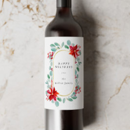 Etiqueta Para Botella De Vino Monograma floral de vacaciones de Poinsettia Roja