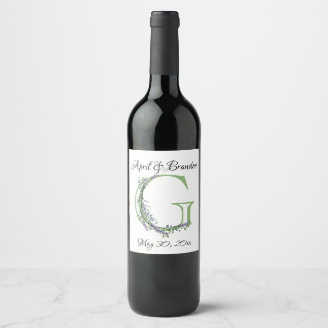 Etiqueta Para Botella De Vino Monograma G Lavender Eucalyptus (Anverso)