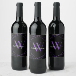 Etiqueta Para Botella De Vino Monograma geométrico de nombre de secuencia morado