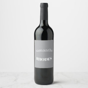 Etiqueta Para Botella De Vino Monograma gris personalizado minimalista