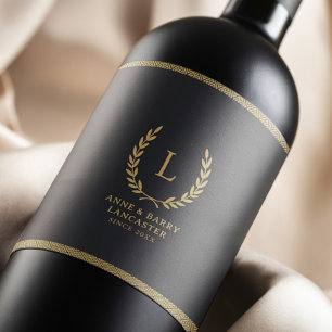 Etiqueta Para Botella De Vino Monograma moderno Boda de nombres de familia de co