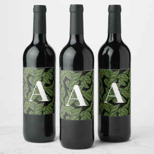 Etiqueta Para Botella De Vino Monograma moderno de impresión de palma de hojas t