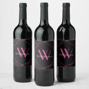 Etiqueta Para Botella De Vino Monograma Moderno de Nombre en Script Geométrico R