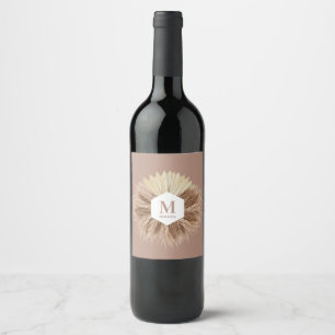 Etiqueta Para Botella De Vino Monograma Rústico de colores neutros cálidos
