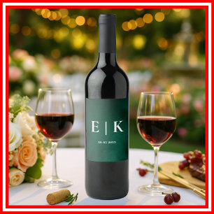Etiqueta Para Botella De Vino Monograma verde esmeralda