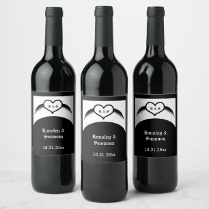 Etiqueta Para Botella De Vino Monogramado Boda gótico Personalizado del corazón