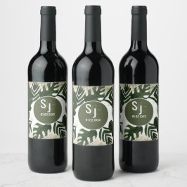 Etiqueta Para Botella De Vino Monstera Tropical Falso Salpicadura de Oro