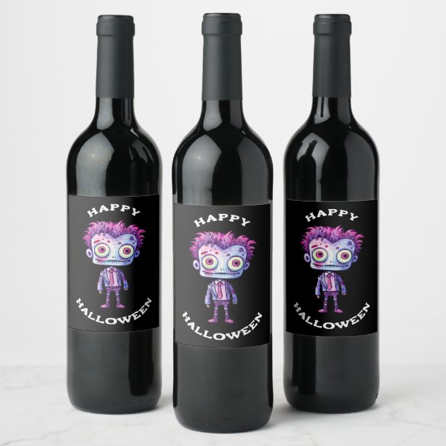 Etiqueta Para Botella De Vino Monstruo Frankenstein divertido Feliz Halloween (Botellas)