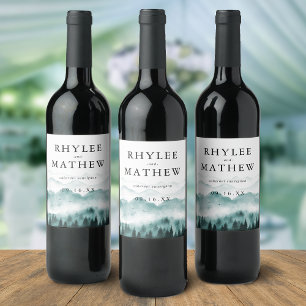 Etiqueta Para Botella De Vino Montaña de la Naturaleza Pinos Personalizados