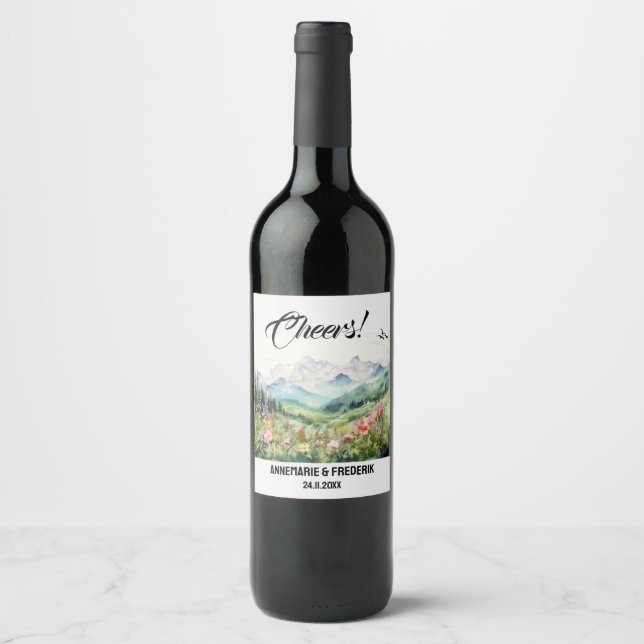 Etiqueta Para Botella De Vino Montaña y flor silvestre (Anverso)