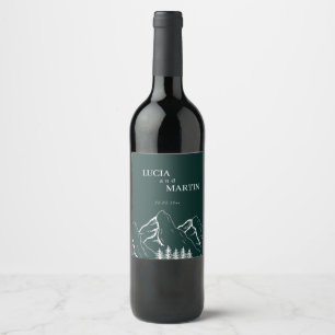 Etiqueta Para Botella De Vino Montañas al aire libre Pine Tree Emerald Green