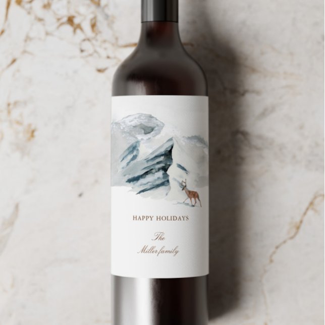 Etiqueta Para Botella De Vino Montañas nevadas Woodland Elegante vacaciones (Subido por el creador)