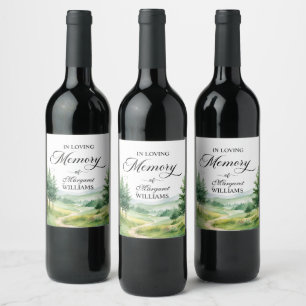 Etiqueta Para Botella De Vino Montañas y Árboles Celebración del funeral de la v
