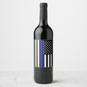 Etiqueta Para Botella De Vino Monumento simbólico de la Línea Azul delgada en la