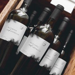 Etiqueta Para Botella De Vino Moody Black Watercolor Boda Minimalista