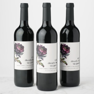 Etiqueta Para Botella De Vino Moody Gothic Oscuro Púrpura Negro Peony Boda