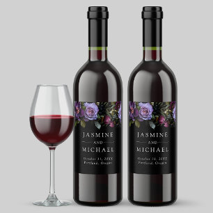 Etiqueta Para Botella De Vino Moody Gothic Purple Floral Boda