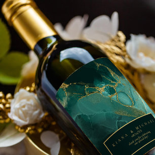 Etiqueta Para Botella De Vino Moody Ink Emerald Gold Abstract ID988