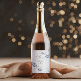 Etiqueta Para Botella De Vino Moody Winter Blue Watercolor Floral Monograma