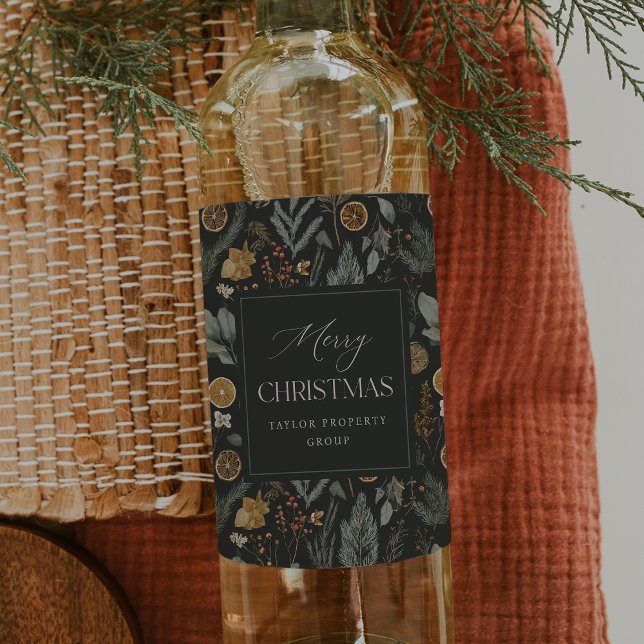 Etiqueta Para Botella De Vino Moody Winter Navidades Botánicos Personalizados (Subido por el creador)
