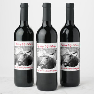 Etiqueta Para Botella De Vino Moose In Snow Merry Christmas Winter Scene