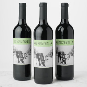 Etiqueta Para Botella De Vino Moose Silvestre En Láminas De Vino De Nieve
