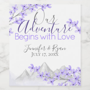 Etiqueta Para Botella De Vino Morada Montaña Lilac Floral acuarela