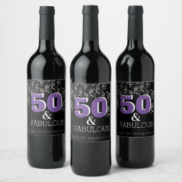 Etiqueta Para Botella De Vino Morado 50 Fabuloso | Feliz cumpleaños número 50