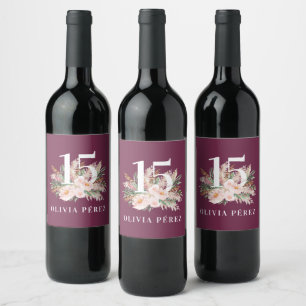 Etiqueta Para Botella De Vino Morado giratorio acuarela floral elegante cumpleañ
