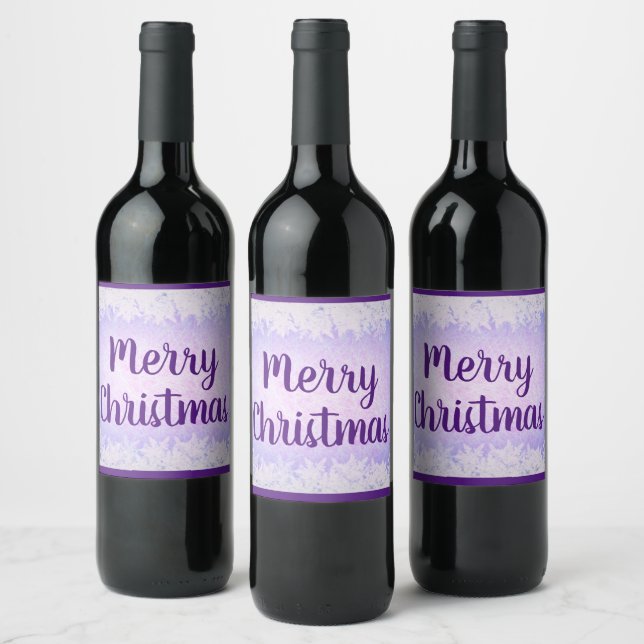 Etiqueta Para Botella De Vino Morado helado Feliz Navidad (Botellas)