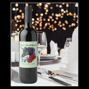Etiqueta Para Botella De Vino Morado morado de unicornio negro, flores de salvia
